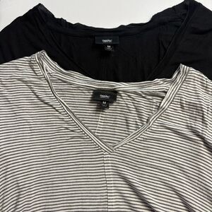 Mossimo Women T Shirt Bundle Basic High Low Black and White Black Stripe Medium